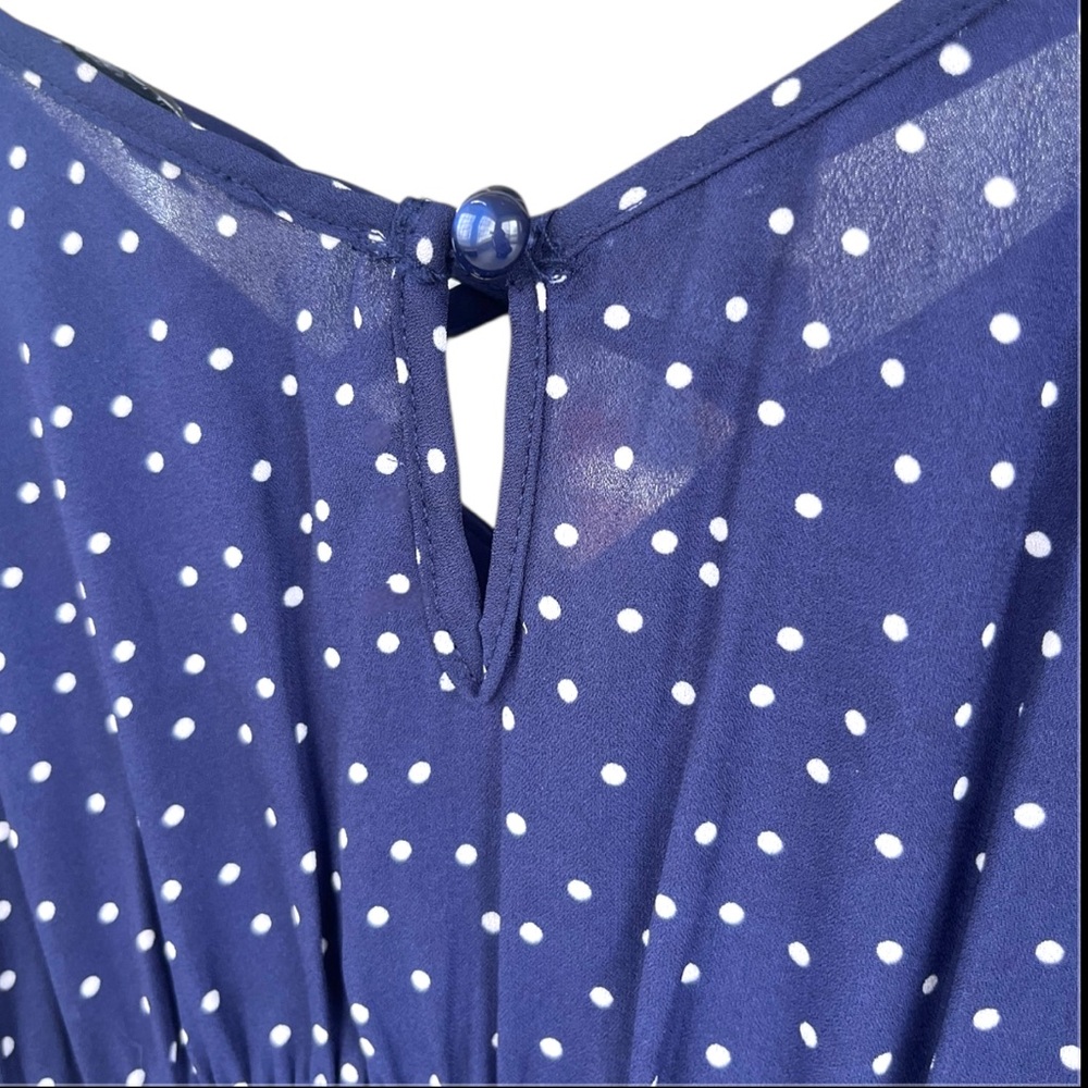 Three Hearts Navy and White Polka Dot Ruffle Slip Mini Dress - Picture 4 of 8